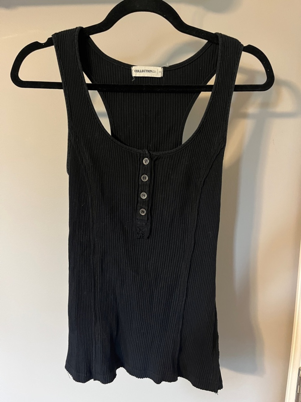 Black Ribbed Henley Tank